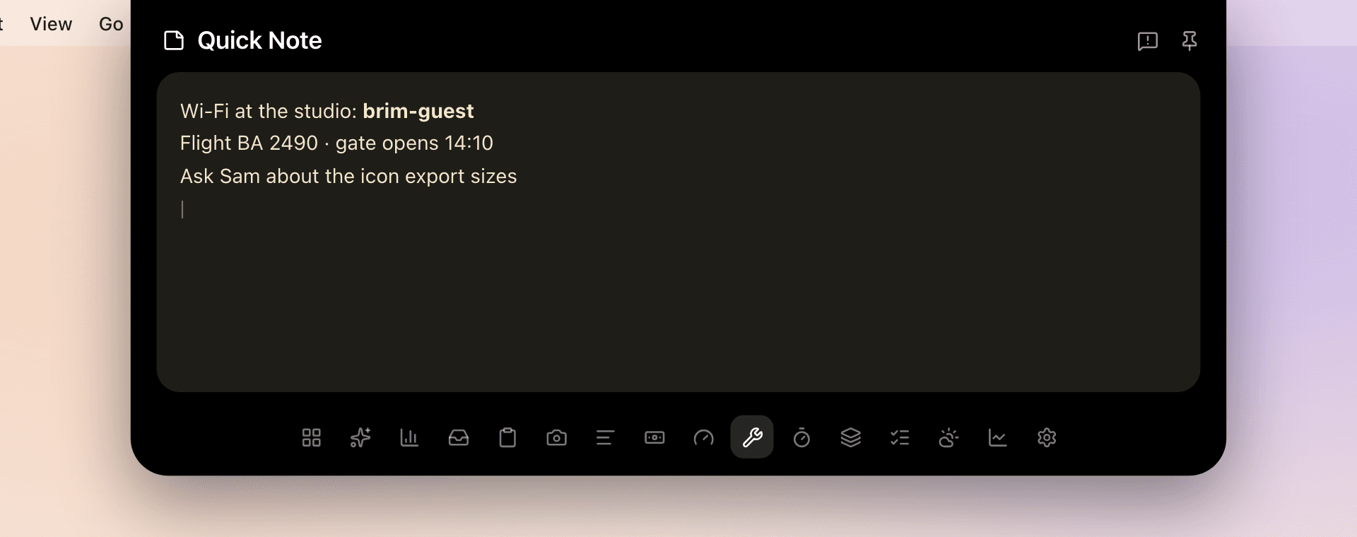 Brim Quick Note panel